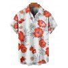 Chemise de vacances à motif de feuilles et de fleurs pour homme, boutonnée, retroussée, manches courtes, décontractée - Rouge 5XL
