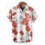 Chemise de vacances à motif de feuilles et de fleurs pour homme, boutonnée, retroussée, manches courtes, décontractée - Rouge 5XL