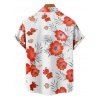 Chemise de vacances à motif de feuilles et de fleurs pour homme, boutonnée, retroussée, manches courtes, décontractée - Rouge 5XL