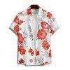 Chemise de vacances à motif de feuilles et de fleurs pour homme, boutonnée, retroussée, manches courtes, décontractée - Rouge 5XL