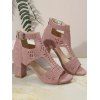 Women Casual Outfit Plain Color Mock Button Crossover A Line Mini Dress and Flower Rhinestone Earrings Hollow Out Chunky Heel Sandals Set - Rouge foncé S | US 4