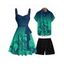 Vacation Couple Outfit Ombre Octopus Pattern Ruched Bust Belt Sweetheart Neck Dress and Button Up Shirt Drawstring Shorts Beach Matching Outfit - Vert profond S | US 4