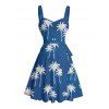 Vacation Couple Outfit Coconut Tree Pattern Ruched Bust Belt Sweetheart Neck A Line Mini Dress and Button Up Shirt Hawaii Matching Outfit - Bleu profond S | US 4