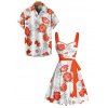 Vacation Couple Outfit Leaf Flower Pattern Ruched Bust Belt Sweetheart Neck A Line Mini Dress and Button Up Shirt Casual Matching Outfit - Rouge S | US 4