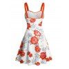 Robe de vacances à motif de feuilles et de fleurs, buste froncé, ceinture, col en cœur, robe trapèze mini décontractée - Rouge XXXXXL | US 20