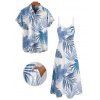 Hawaii Couple Outfit Tropical Leaf Pattern Pocket Spaghetti Strap A Line Long Tank Dress and Button Up Shirt Beach Matching Outfit - Bleu clair S | US 4