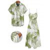 Hawaii Couple Outfit Tropical Leaf Pattern Pocket Spaghetti Strap A Line Long Tank Dress and Button Up Shirt Beach Matching Outfit - Vert clair S | US 4