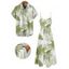 Hawaii Couple Outfit Tropical Leaf Pattern Pocket Spaghetti Strap A Line Long Tank Dress and Button Up Shirt Beach Matching Outfit - Bleu clair S | US 4