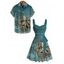 Vacation Couple Outfit Octopus Pattern Ruched Bust Belt Sweetheart Neck A Line Mini Dress and Button Up Shirt Beach Matching Outfit - Bleu profond S | US 4