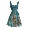 Vacation Couple Outfit Octopus Pattern Ruched Bust Belt Sweetheart Neck A Line Mini Dress and Button Up Shirt Beach Matching Outfit - Vert profond S | US 4