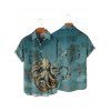 Vacation Couple Outfit Octopus Pattern Ruched Bust Belt Sweetheart Neck A Line Mini Dress and Button Up Shirt Beach Matching Outfit - Vert profond S | US 4