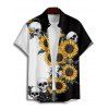 Gothic Couple Outfit Contrast Color Sunflower Skulls Pattern Ruched Bust Belt Sweetheart Neck A Line Mini Dress and Button Up Shirt Holiday Matching Outfit - Noir S | US 4