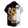 Gothic Couple Outfit Contrast Color Sunflower Skulls Pattern Ruched Bust Belt Sweetheart Neck A Line Mini Dress and Button Up Shirt Holiday Matching Outfit - Noir S | US 4