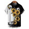 Gothic Couple Outfit Contrast Color Sunflower Skulls Pattern Ruched Bust Belt Sweetheart Neck A Line Mini Dress and Button Up Shirt Holiday Matching Outfit - Noir S | US 4