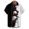 Gothic Couple Outfit Monochrome Rose Skulls Pattern Spaghetti Strap Tank Dress and Button Up Shirt Holiday Matching Outfit - Noir S | US 4