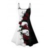 Gothic Couple Outfit Monochrome Rose Skulls Pattern Spaghetti Strap Tank Dress and Button Up Shirt Holiday Matching Outfit - Noir S | US 4