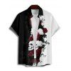 Gothic Couple Outfit Monochrome Rose Skulls Pattern Spaghetti Strap Tank Dress and Button Up Shirt Holiday Matching Outfit - Noir S | US 4