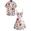 Vacation Couple Outfit Allover Marine Life Shell Octopus Starfish Pattern Ruched Bust Belt Dress and Button Up Shirt Beach Matching Outfit - Rouge S | US 4