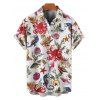 Vacation Couple Outfit Allover Marine Life Shell Octopus Starfish Pattern Ruched Bust Belt Dress and Button Up Shirt Beach Matching Outfit - Rouge S | US 4