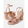 Bowknot Chunky Heels Open Toe Buckle Strap Elegance Party Sandals - Champagne EU 43