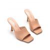 Solid Color Square Open Toe High Heel Slip On Casual Outdoor Sandals - LIGHT COFFEE EU 36