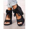 Solid Color Open Toe Bowknot Decor Chunky Heels Zipper See Thru Trendy Sandals - Noir EU 35