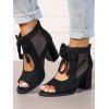 Solid Color Open Toe Bowknot Decor Chunky Heels Zipper See Thru Trendy Sandals - Noir EU 35