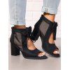 Solid Color Open Toe Bowknot Decor Chunky Heels Zipper See Thru Trendy Sandals - Noir EU 35