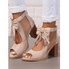 Solid Color Open Toe Bowknot Decor Chunky Heels Zipper See Thru Trendy Sandals - café lumière EU 43