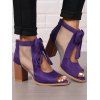Solid Color Open Toe Bowknot Decor Chunky Heels Zipper See Thru Trendy Sandals - Pourpre EU 42