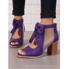 Solid Color Open Toe Bowknot Decor Chunky Heels Zipper See Thru Trendy Sandals - Pourpre EU 42