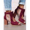Solid Color Open Toe Bowknot Decor Chunky Heels Zipper See Thru Trendy Sandals - Rouge foncé EU 43