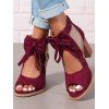 Solid Color Open Toe Bowknot Decor Chunky Heels Zipper See Thru Trendy Sandals - Rouge foncé EU 43