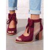 Solid Color Open Toe Bowknot Decor Chunky Heels Zipper See Thru Trendy Sandals - Rouge foncé EU 43