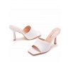 Solid Color Square Open Toe High Heel Slip On Casual Outdoor Sandals - Blanc EU 35