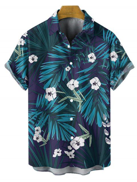 Chemise hawaïenne à manches courtes et boutons pour homme, motif floral et feuilles tropicales