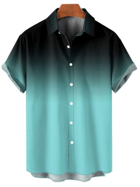 Chemise décontractée ombrée pour homme, boutonnée, retroussée, manches courtes, pour les vacances