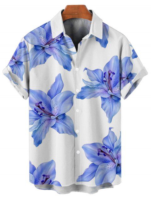 Chemise de vacances à motif floral Lily pour homme, boutonnée, retroussée, manches courtes, décontractée