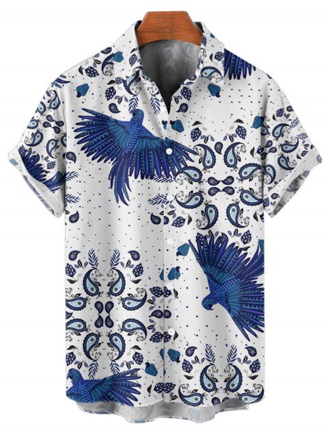 Chemise de vacances à motif cachemire Flying Bird pour homme, boutonnée, retroussée, manches courtes, décontractée
