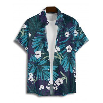 Men's Floral Tropical Leaf Pattern Hawaii Shirt Button Up Roll Up Short Sleeve Vacation Shirt