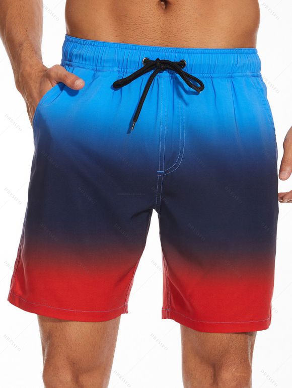Tenue décontractée pour homme, chemise à manches courtes boutonnée et retroussable de couleur contrastée et short à poche intérieure avec cordon de serrage, tenue de plage - multicolor S | US 4