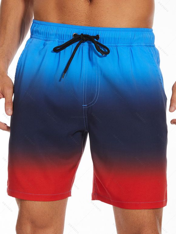 Tenue décontractée pour homme, chemise à manches courtes boutonnée et retroussable de couleur contrastée et short à poche intérieure avec cordon de serrage, tenue de plage - multicolor S | US 4