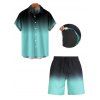 Tenue de vacances pour homme, chemise à manches courtes boutonnée et retroussable, poches intérieures, short à cordon, tenue de plage - Vert S | US 4