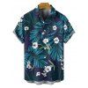 Chemise hawaïenne à manches courtes et boutons pour homme, motif floral et feuilles tropicales - Bleu profond 5XL