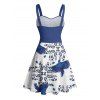 Robe de vacances à motif cachemire Flying Bird, buste froncé, ceinture, décolleté en cœur, coupe trapèze, mini, décontractée - Bleu XXXXXL | US 20