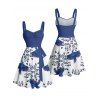 Robe de vacances à motif cachemire Flying Bird, buste froncé, ceinture, décolleté en cœur, coupe trapèze, mini, décontractée - Bleu XXXXXL | US 20