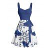 Robe de vacances à motif cachemire Flying Bird, buste froncé, ceinture, décolleté en cœur, coupe trapèze, mini, décontractée - Bleu XXXXXL | US 20