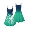 Robe de vacances à imprimé vie marine et motif poulpe, bretelles spaghetti, col en V, coupe trapèze, mini-robe de plage - Vert XXXXXL | US 20