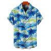 Tenue de vacances pour homme, motif cocotier, océan, chemise boutonnée à manches courtes et short à cordon de serrage double épaisseur, tenue de plage - Bleu S | US 4