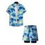Tenue de vacances pour homme, motif cocotier, océan, chemise boutonnée à manches courtes et short à cordon de serrage double épaisseur, tenue de plage - Bleu S | US 4